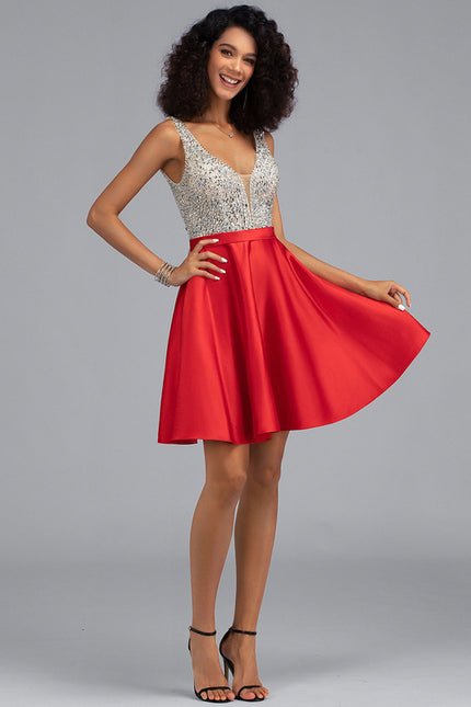Robe Courte Satinée Rouge Brillante - gallery 3