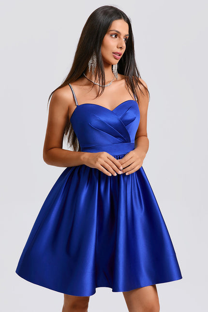 Robe Courte Satin Bleu Ciel - gallery 1