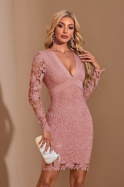 Robe Courte Rose Dentelle - gallery 4