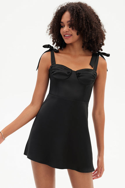 Robe Courte Satin Noire Chic - gallery 3