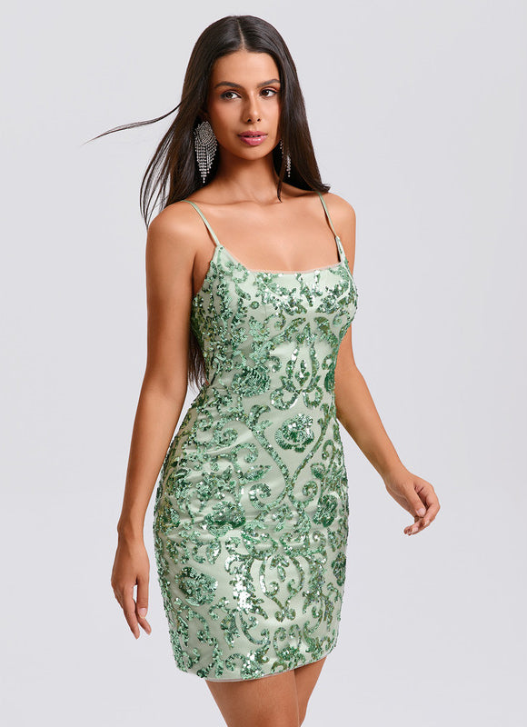 Robe Courte Scintillante Verte - gallery 3