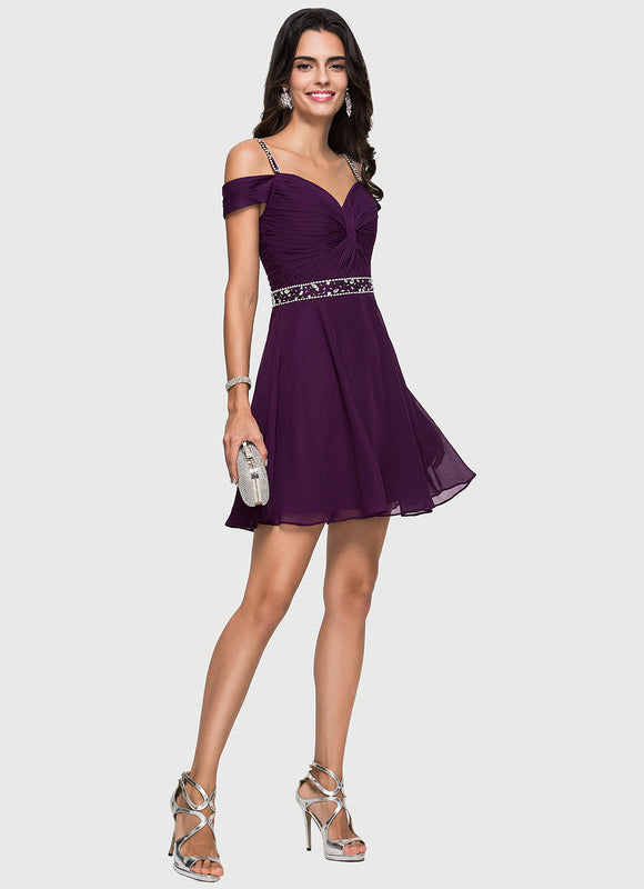 Robe Courte Courte Violette Élégante - gallery 4