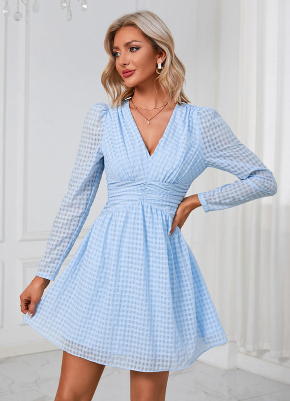 Robe Courte Vichy Bleu Clair