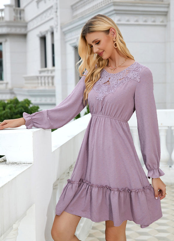 Robe Courte En Dentelle Marine - gallery 1