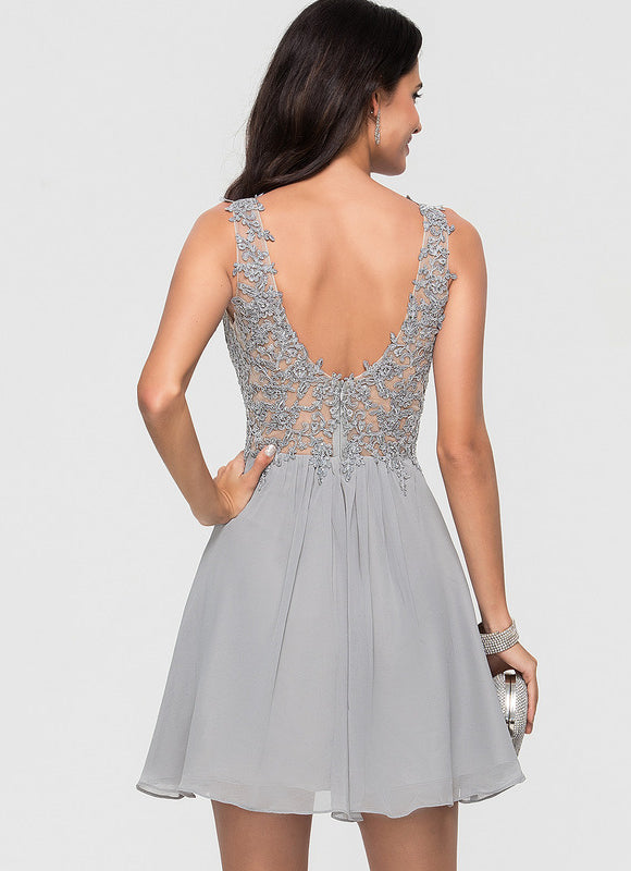 Robe Courte Courte Grise Ornée - gallery 4