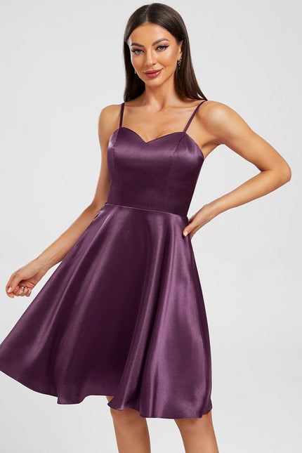 Robe Courte Satin Prune - gallery 1