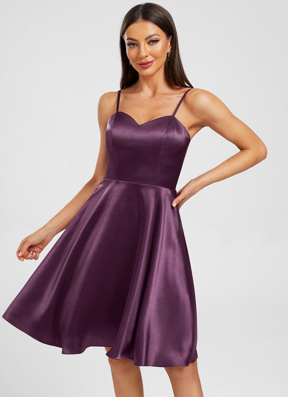 Robe Courte Satin Prune - gallery 1