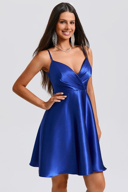 Robe Courte Satin Bleu Vif - gallery 6