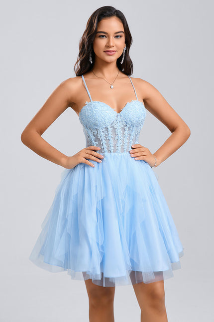 Robe Courte Tulle Bleu Ciel - gallery 3