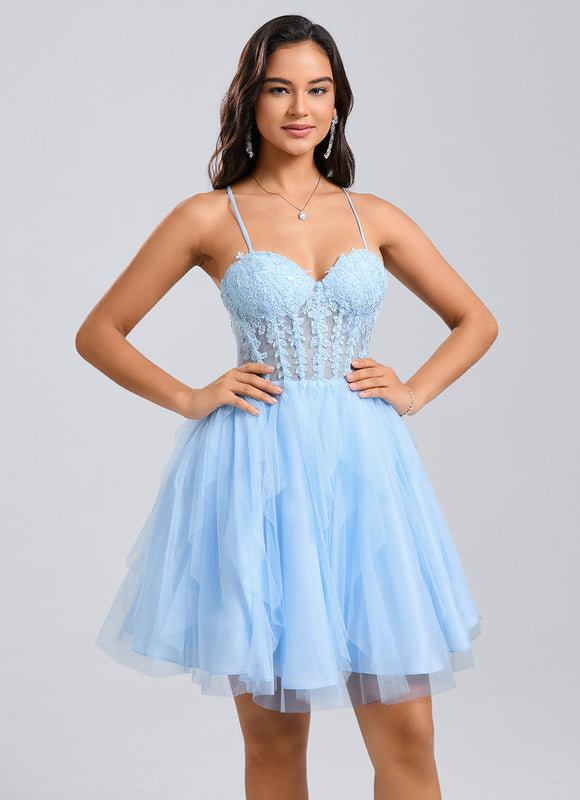 Robe Courte Tulle Bleu Ciel - gallery 3