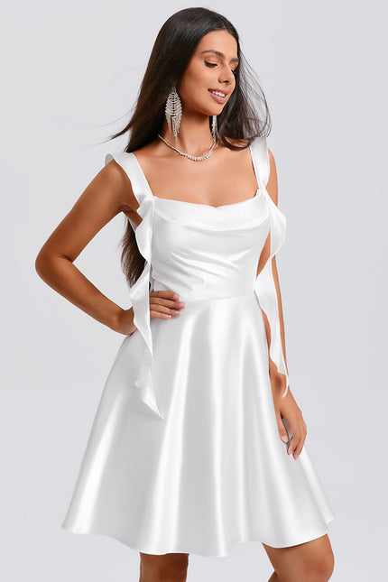 Robe Satin Blanche Courte - gallery 4