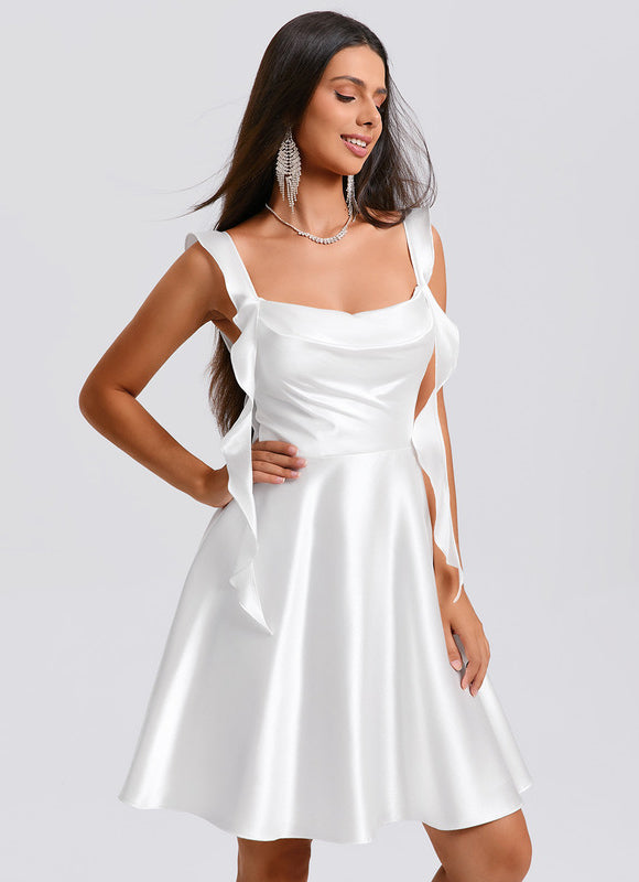 Robe Satin Blanche Courte - gallery 4