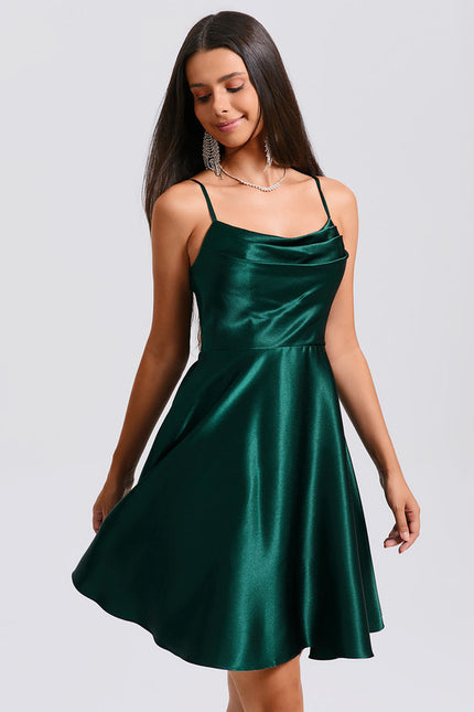 Robe Courte Satin Émeraude - gallery 4