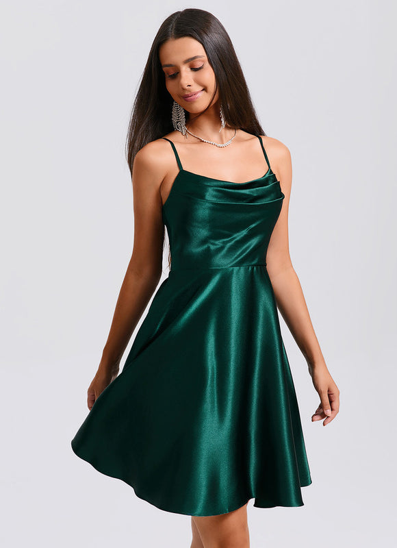 Robe Courte Satin Émeraude - gallery 4