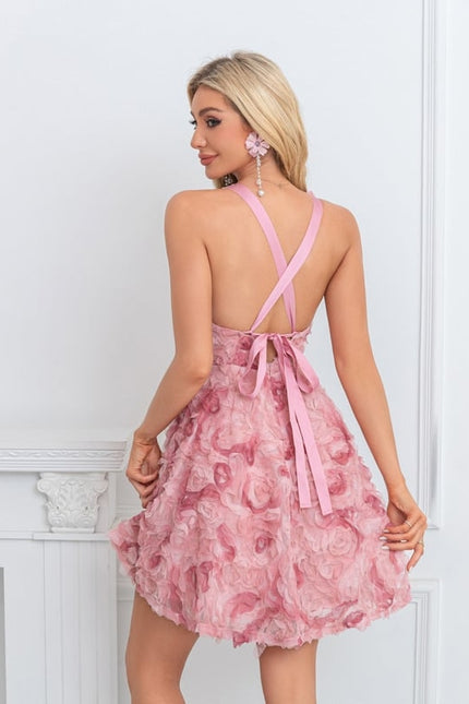 Robe Courte Rose À Volants - gallery 2