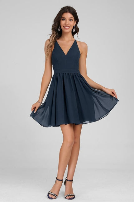 Robe Courte Mousseline Marine - gallery 4