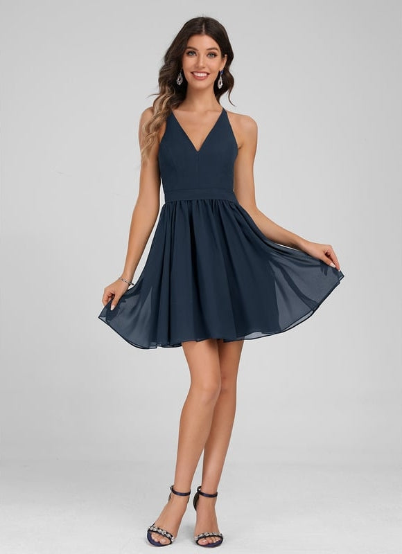 Robe Courte Mousseline Marine - gallery 4