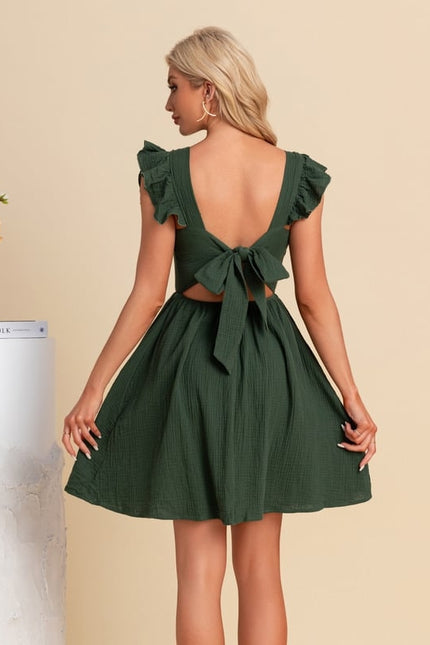 Robe Courte Verte Froncée - gallery 3
