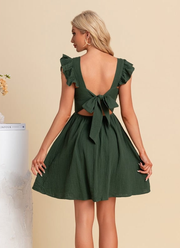 Robe Courte Verte Froncée - gallery 3