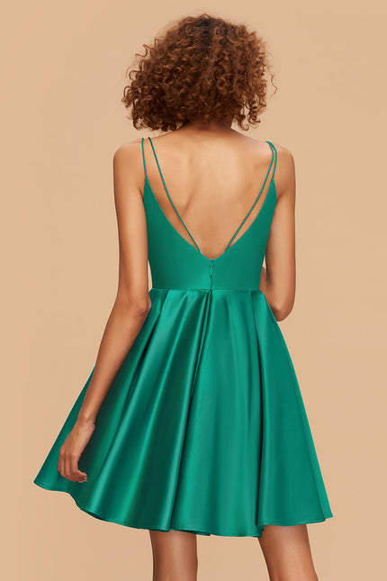 Robe Courte Satin Évasée Bleu - gallery 4