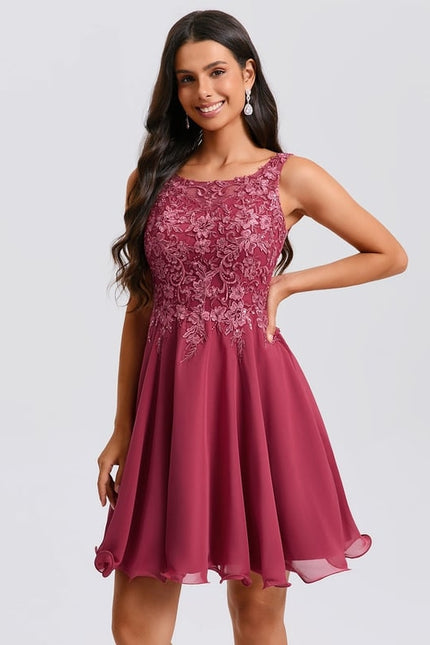 Robe Courte Bordeaux Évasée - gallery 2