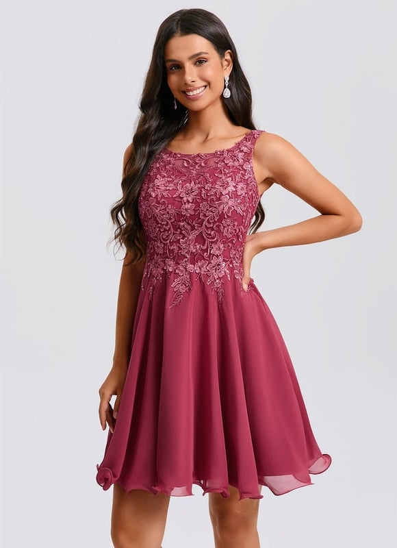 Robe Courte Bordeaux Évasée - gallery 2