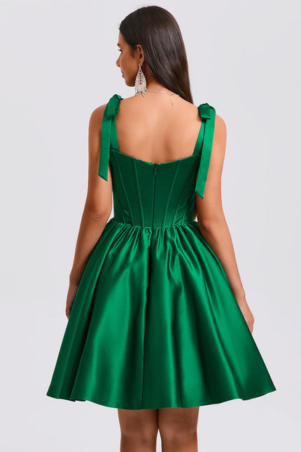Robe Courte Satin Verte Élégante - gallery 1