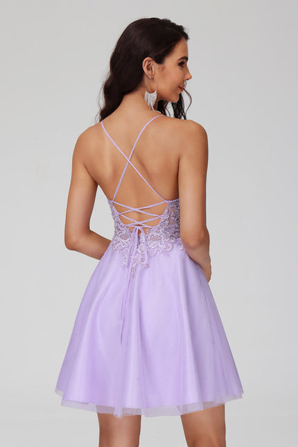 Robe Courte Tulle Lilas Élégante - gallery 1