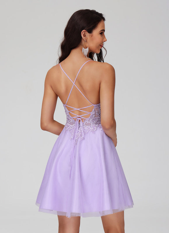 Robe Courte Tulle Lilas Élégante - gallery 1