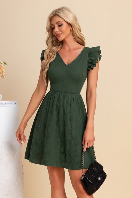 Robe Courte Verte Froncée - gallery 1