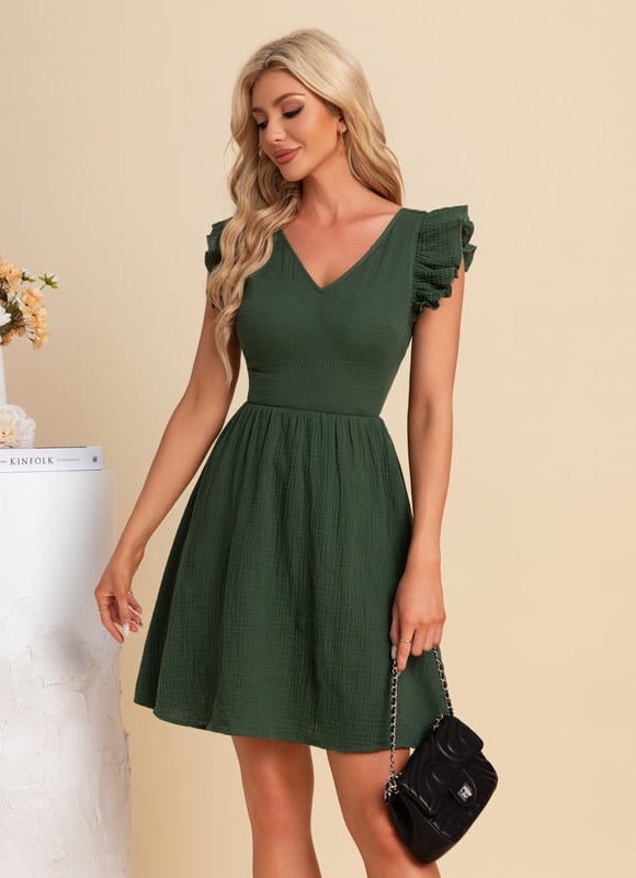 Robe Courte Verte Froncée - gallery 1