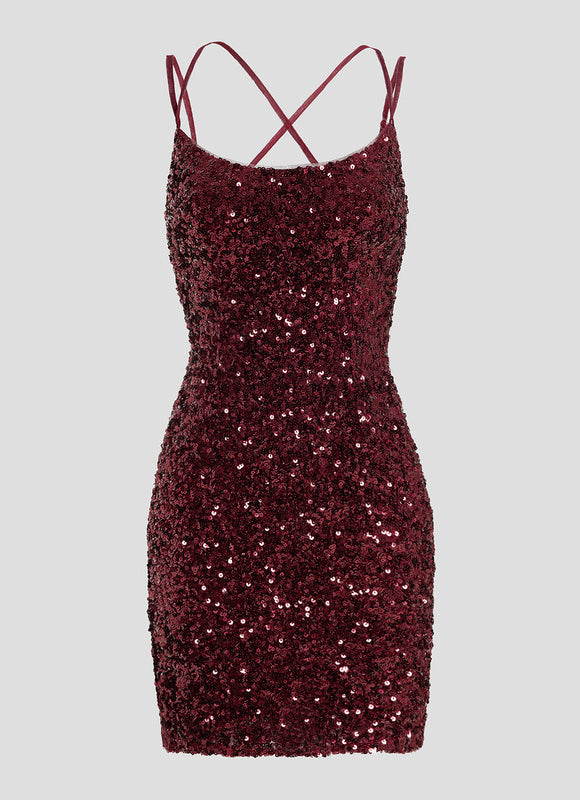 Robe Courte Pailletée Bordeaux