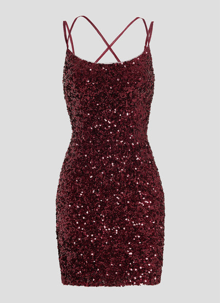 Robe Courte Pailletée Bordeaux