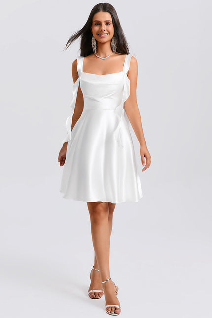 Robe Satin Blanche Courte - gallery 3