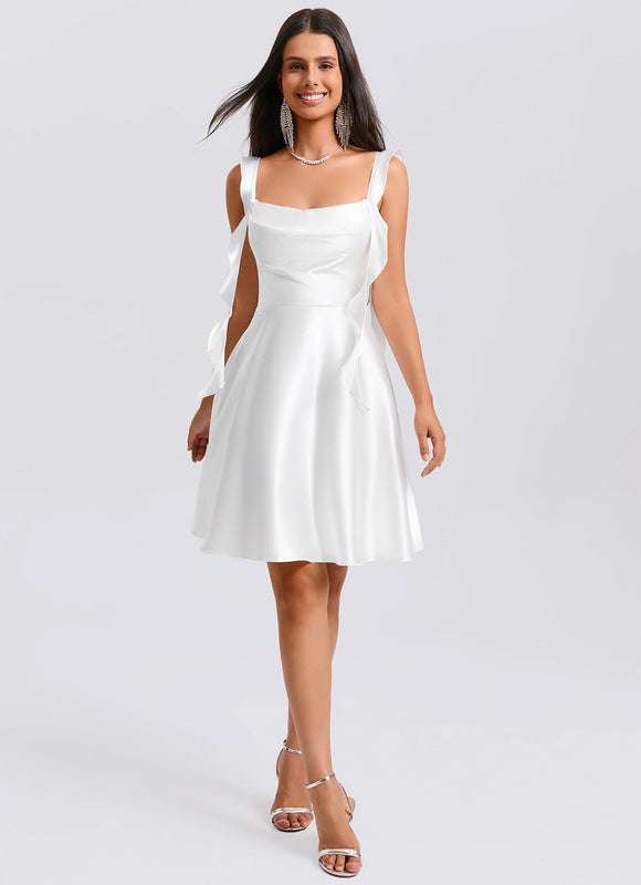 Robe Satin Blanche Courte - gallery 3