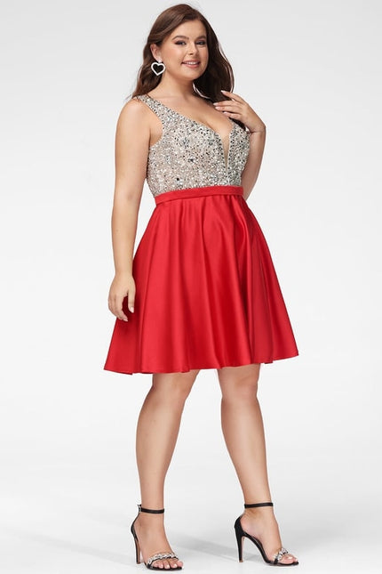 Robe Courte Satinée Rouge Brillante - gallery 6
