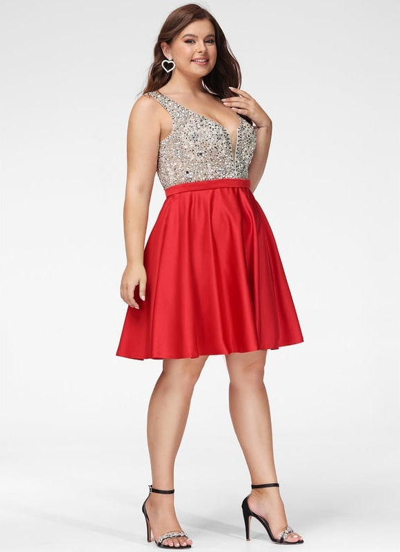 Robe Courte Satinée Rouge Brillante - gallery 6