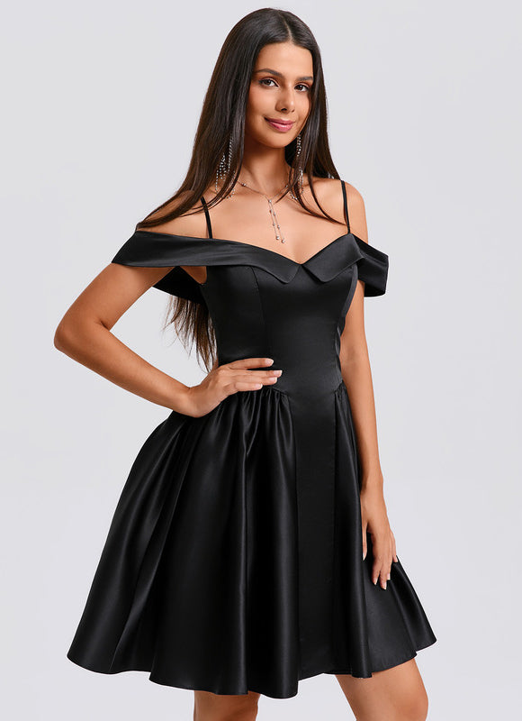 Robe Courte Satin Noire - gallery 3