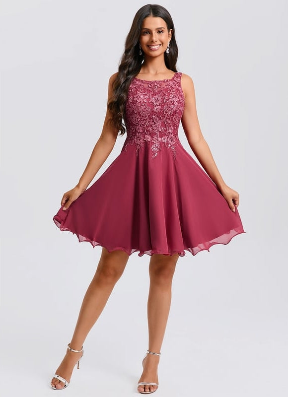 Robe Courte Bordeaux Évasée - gallery 4