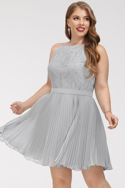 Robe Courte Grise Plissée - gallery 4