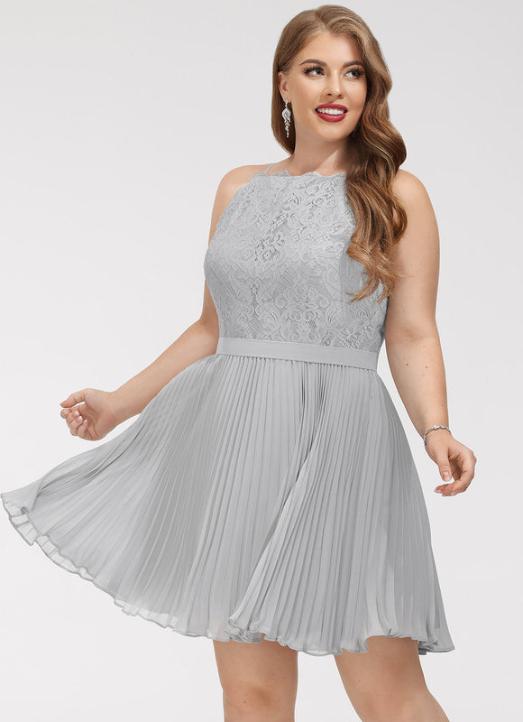 Robe Courte Grise Plissée - gallery 4