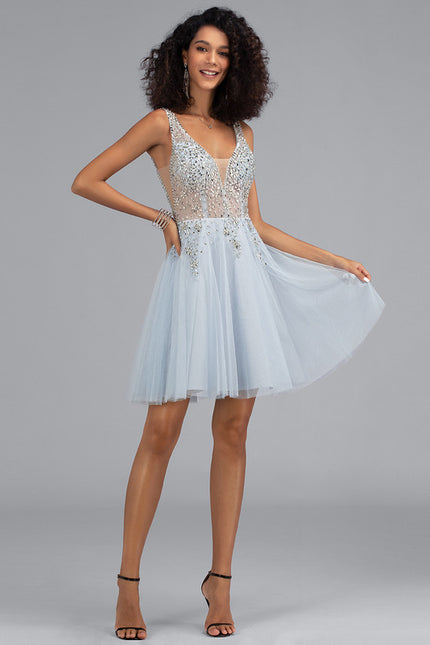 Robe Courte Scintillante Ciel - gallery 4