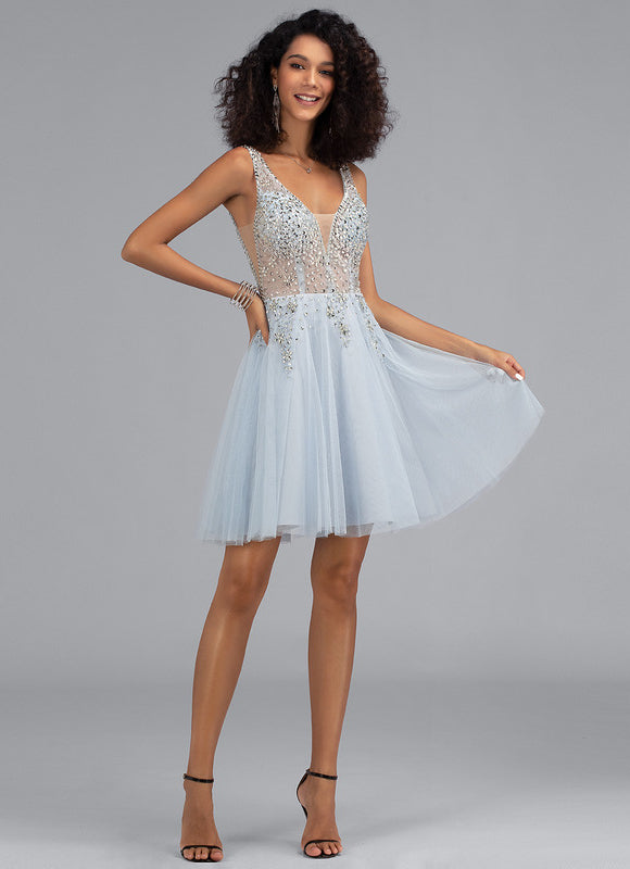 Robe Courte Scintillante Ciel - gallery 4