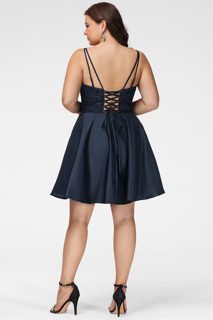 Robe Courte Satinée Marine - gallery 9