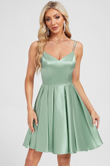 Robe Courte Satin Vert Émeraude - gallery 1