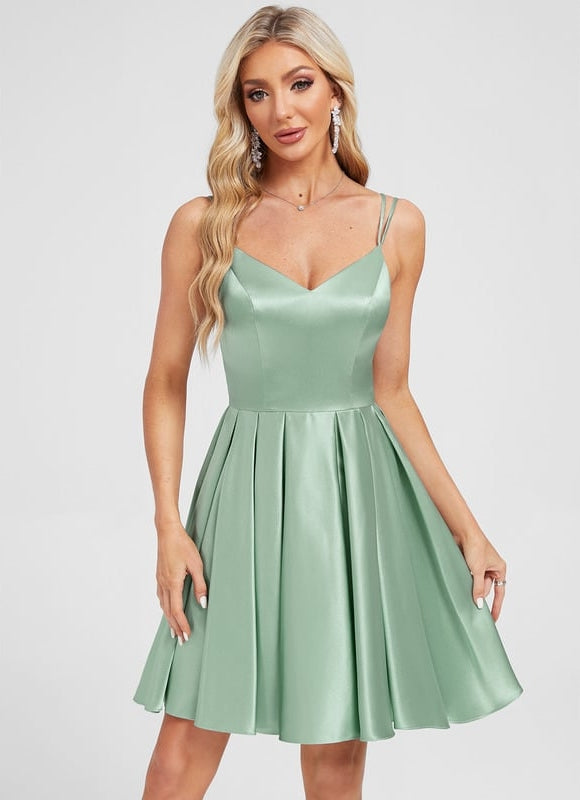 Robe Courte Satin Vert Émeraude - gallery 1