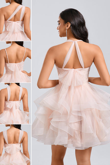 Robe Courte Tulle Asymétrique Rose - gallery 1