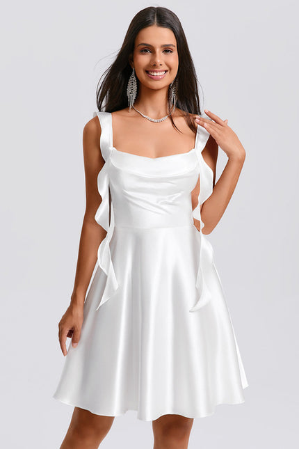 Robe Satin Blanche Courte - gallery 2