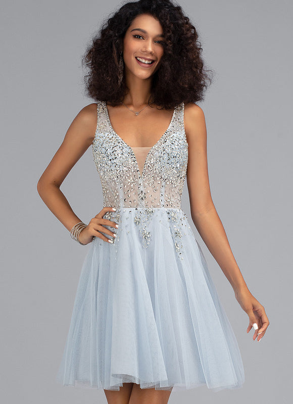 Robe Courte Scintillante Ciel - gallery 3