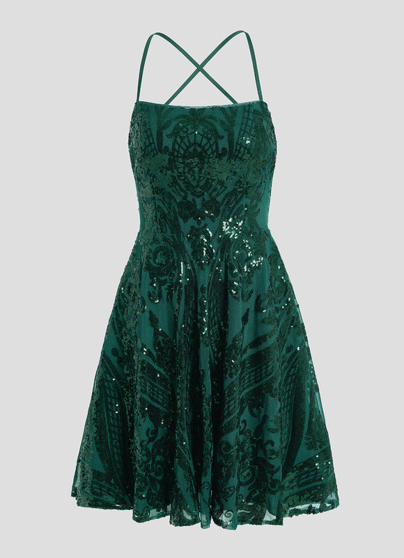 Robe Courte À Paillettes Émeraude